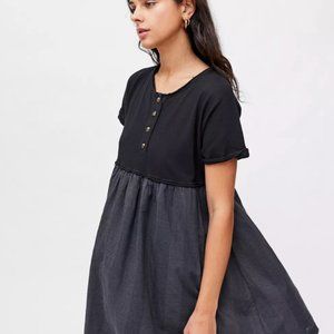 NWT UO Margo Mixed Henley T-Shirt Dress | Sm | BLK